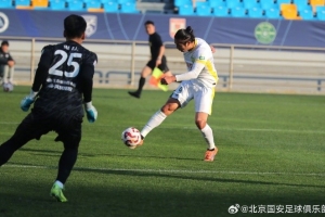 今天下午進(jìn)行了一場(chǎng)教學(xué)賽，北京國(guó)安2-1擊敗天津津門虎