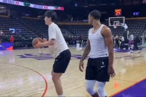 今日G聯(lián)賽首秀！撕裂之城混音球員賽前熱身 楊瀚森試投三分2中1