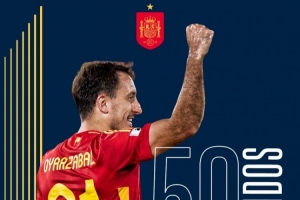 奧亞薩瓦爾迎西班牙國家隊50場里程碑，前49場19球10助攻+1冠軍