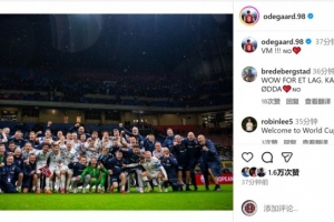 大賽夢圓?厄德高社媒曬挪威隊大合照：世界杯！