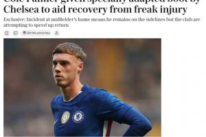 腳趾受傷特供！電訊報：藍軍為帕爾默制作定制球鞋，提供更多緩沖