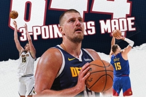 約基奇三分命中數(shù)來到844記 超越小波特 升至隊(duì)史三分榜第二