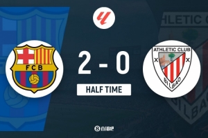 半場-巴薩暫2-0畢爾巴鄂競技 萊萬破門費蘭補時單刀破門