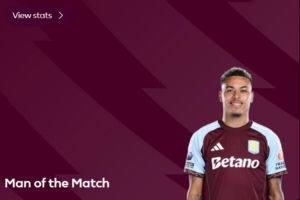 雙響+任意球制勝，摩根·羅杰斯當(dāng)選維拉2-1利茲聯(lián)全場(chǎng)最佳球員